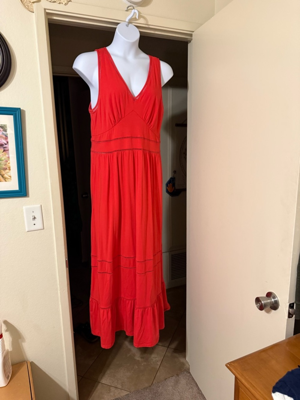 Lands End Salmon Sleeveless V-Neck Maxi Dress - Elegant Everyday Style